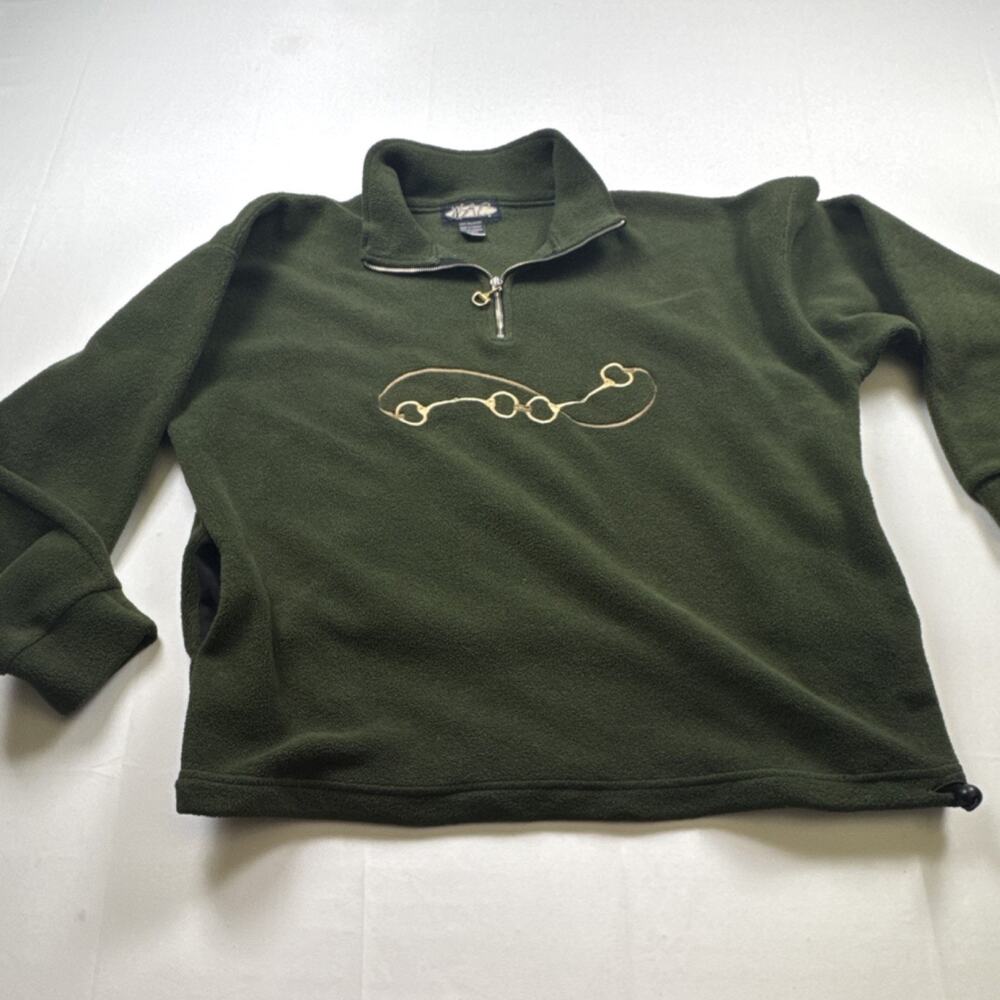 WAC Green Fleece Pullover Sweatshirt Men 1/2 Zip Mock Neck Embroidered L